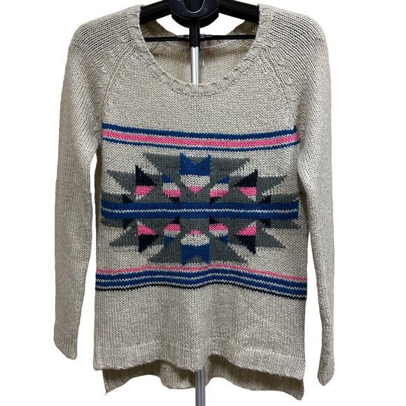 Gianni Bini Sweaters - GB Gianni Bini Women's Woven Sweater Southwestern Aztec Beige Pink Blue, Medium
